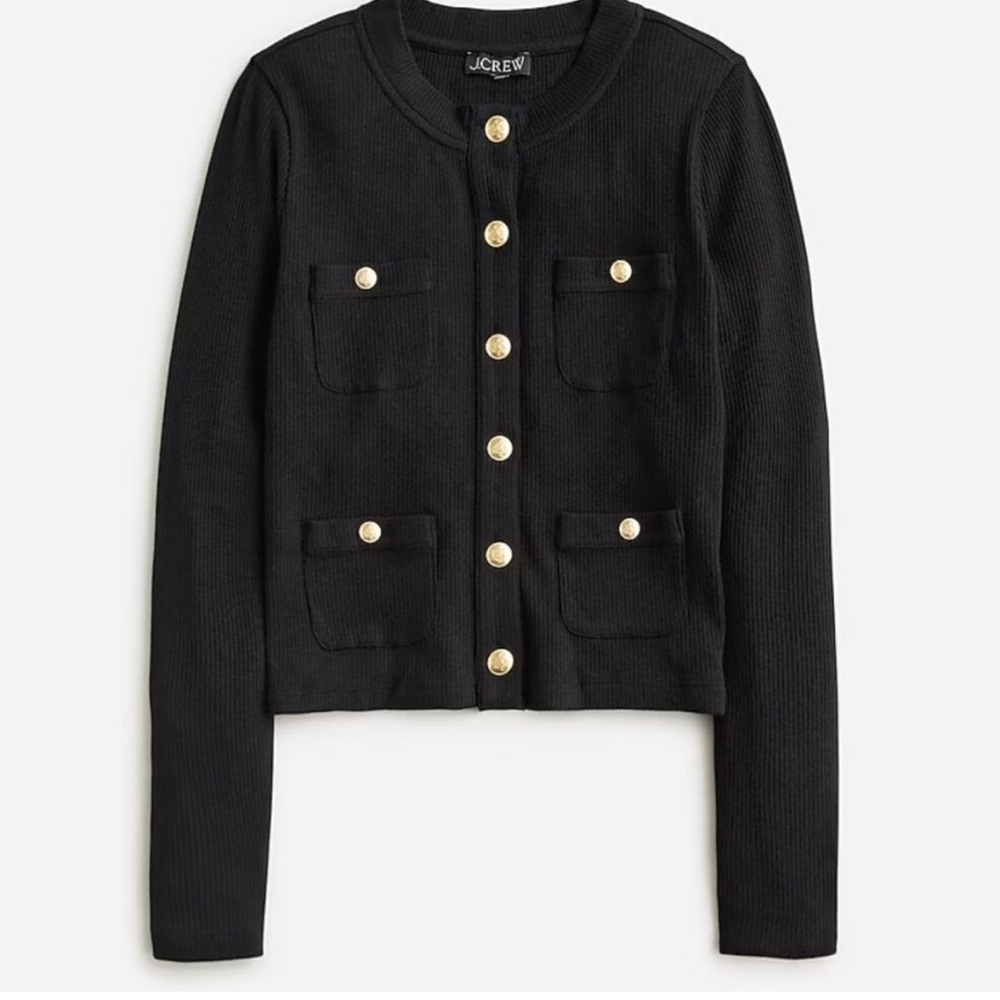 NWT J. Crew Vintage Rib Lady Jacket Black Gold Button Cardigan Sweater Sz S